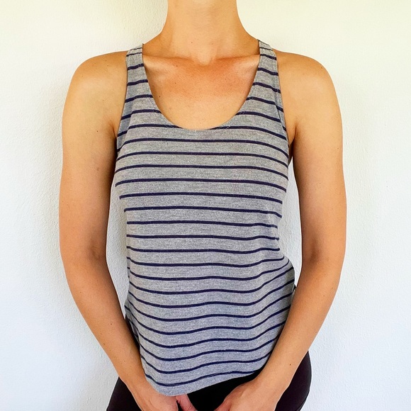 Project Social T Tops - Project Social T gray blue striped racerback tank size XS
